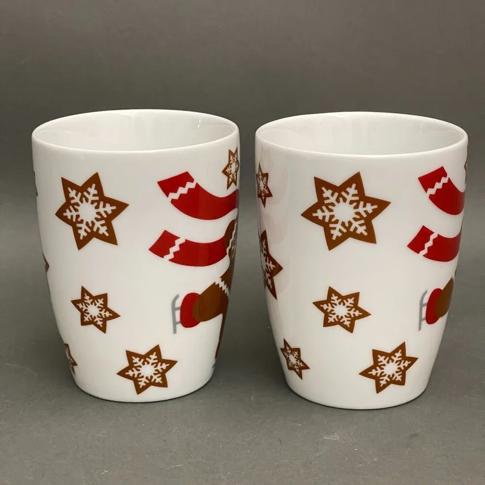 Crate & Barrel Coffee Mugs Cups‎ Gingerbread Skating Lot of 2